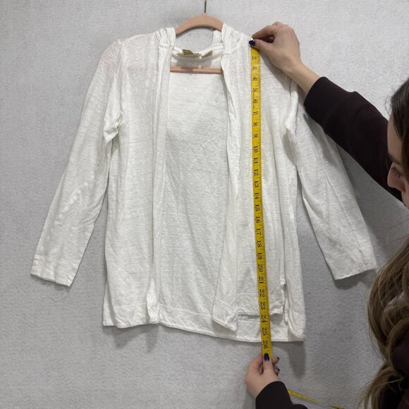Cynthia Rowley Cardigan Sweater Womens Medium White 100% Linen Hooded Open Front - Picture 4 of 9